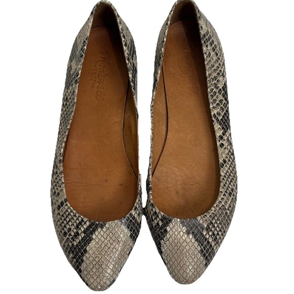 MADEWELL Snake Print Leather Ballet Flats Neutral Pointed Toe Size 8.5 - Picture 1 of 7